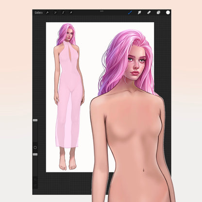 [4 Poses] Female Fashion Croquis - Caucasian/ Pink Hair