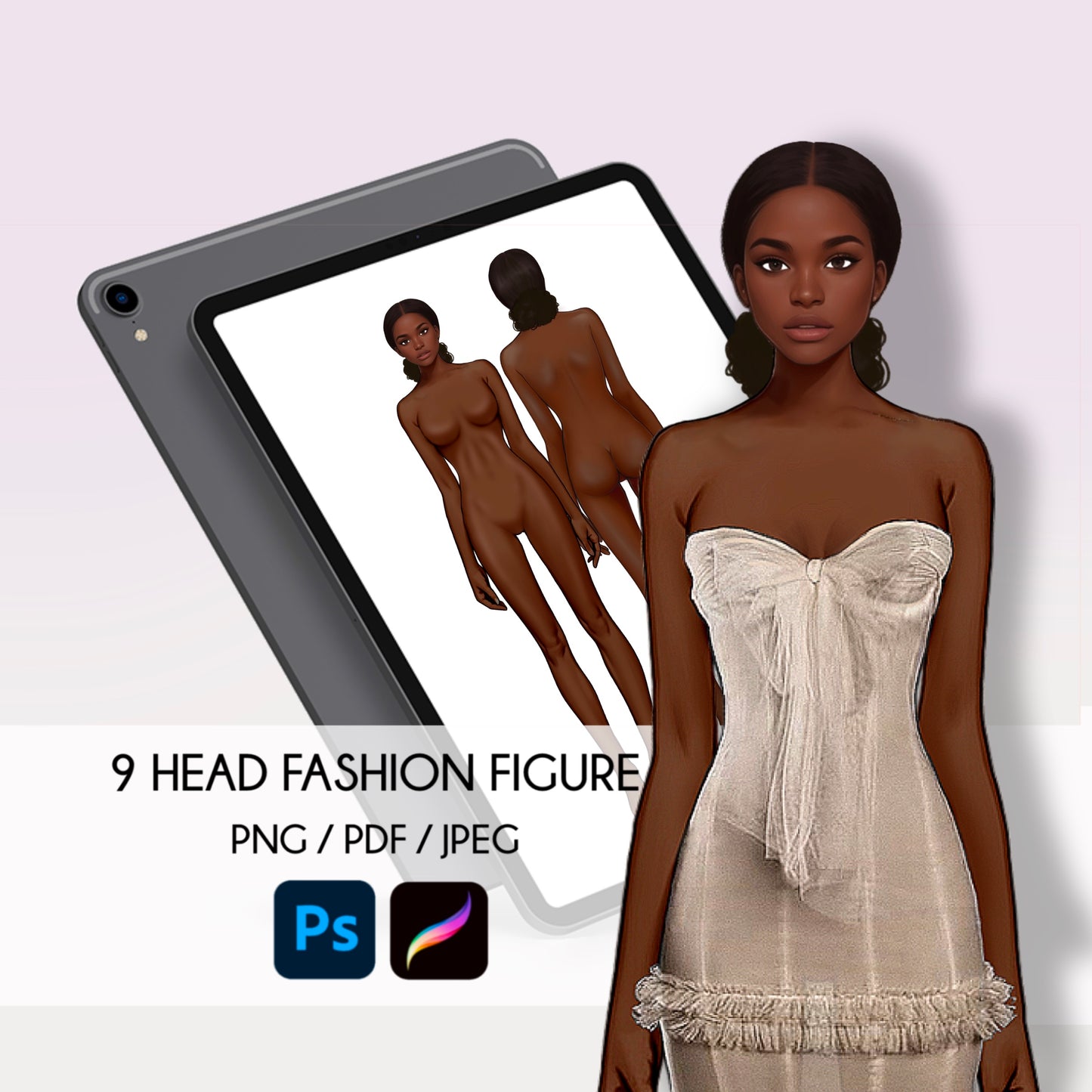 [Front and Back] Female Fashion Croquis - Black/ Black Hair