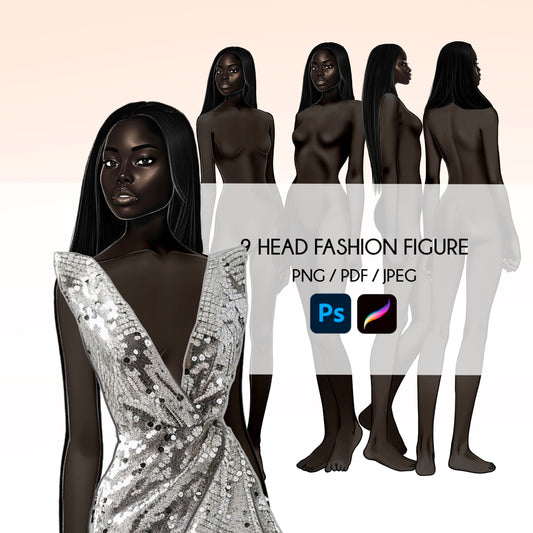 [4 Poses] Female Fashion Croquis - Black/ Black Hair