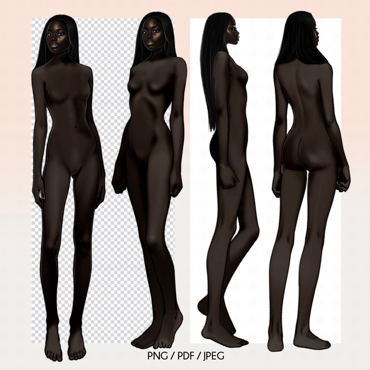 [4 Poses] Female Fashion Croquis - Black/ Black Hair