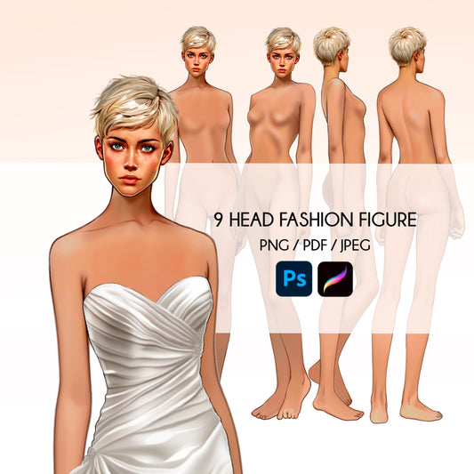 [4 Poses] Female Fashion Croquis - Caucasian/ Short Blonde Hair