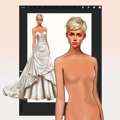 [4 Poses] Female Fashion Croquis - Caucasian/ Short Blonde Hair