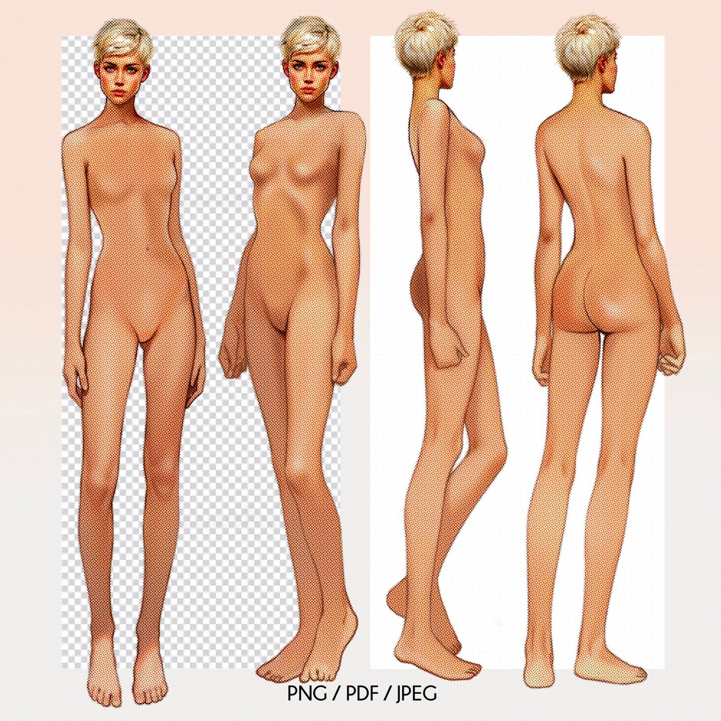 [4 Poses] Female Fashion Croquis - Caucasian/ Short Blonde Hair
