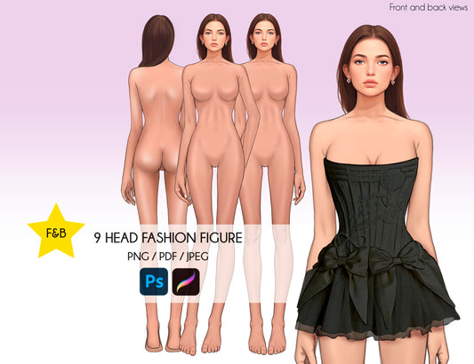 [Front and Back] Female Fashion Croquis - Caucasian/ Brown Hair