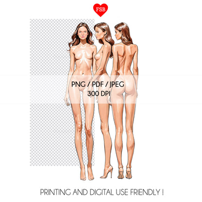 [3 Poses] Female Fashion Croquis - Caucasian/ Brown Hair