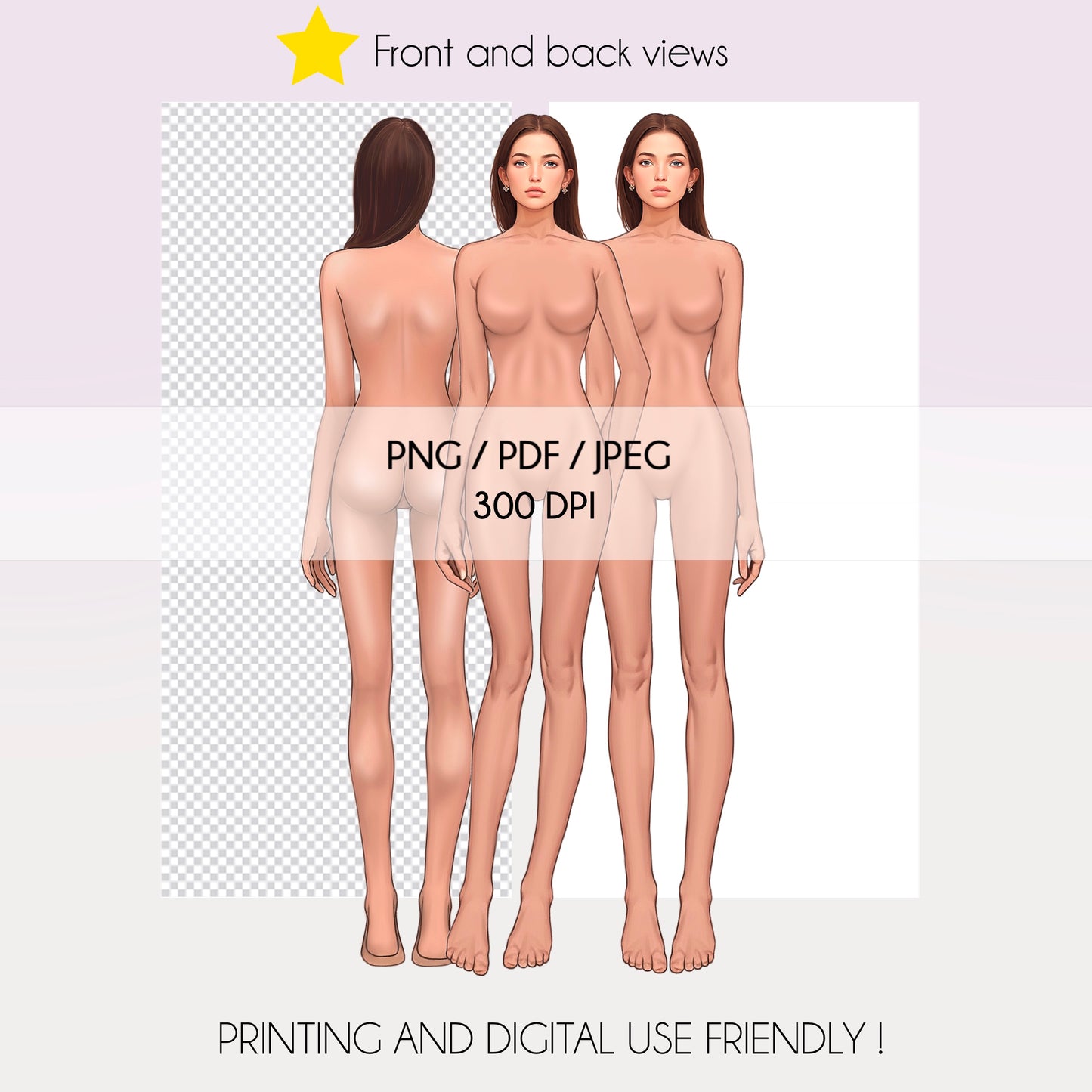 [Front and Back] Female Fashion Croquis - Caucasian/ Brown Hair