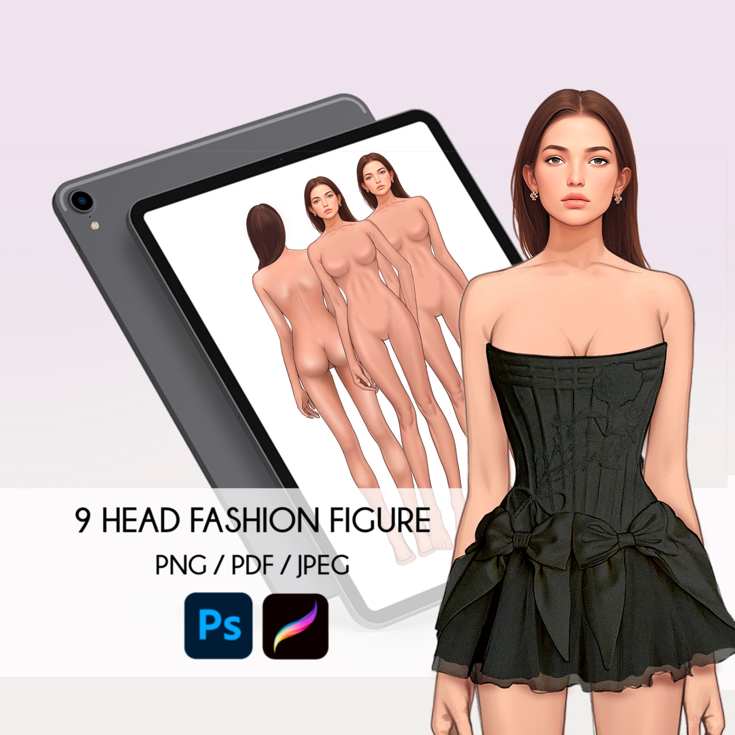 [Front and Back] Female Fashion Croquis - Caucasian/ Brown Hair