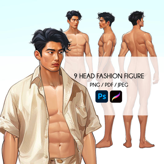 [3 Poses] Male Fashion Croquis - Asian/ Short Black Hair