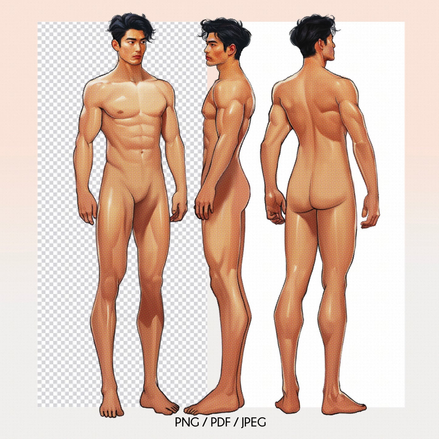 [3 Poses] Male Fashion Croquis - Asian/ Short Black Hair