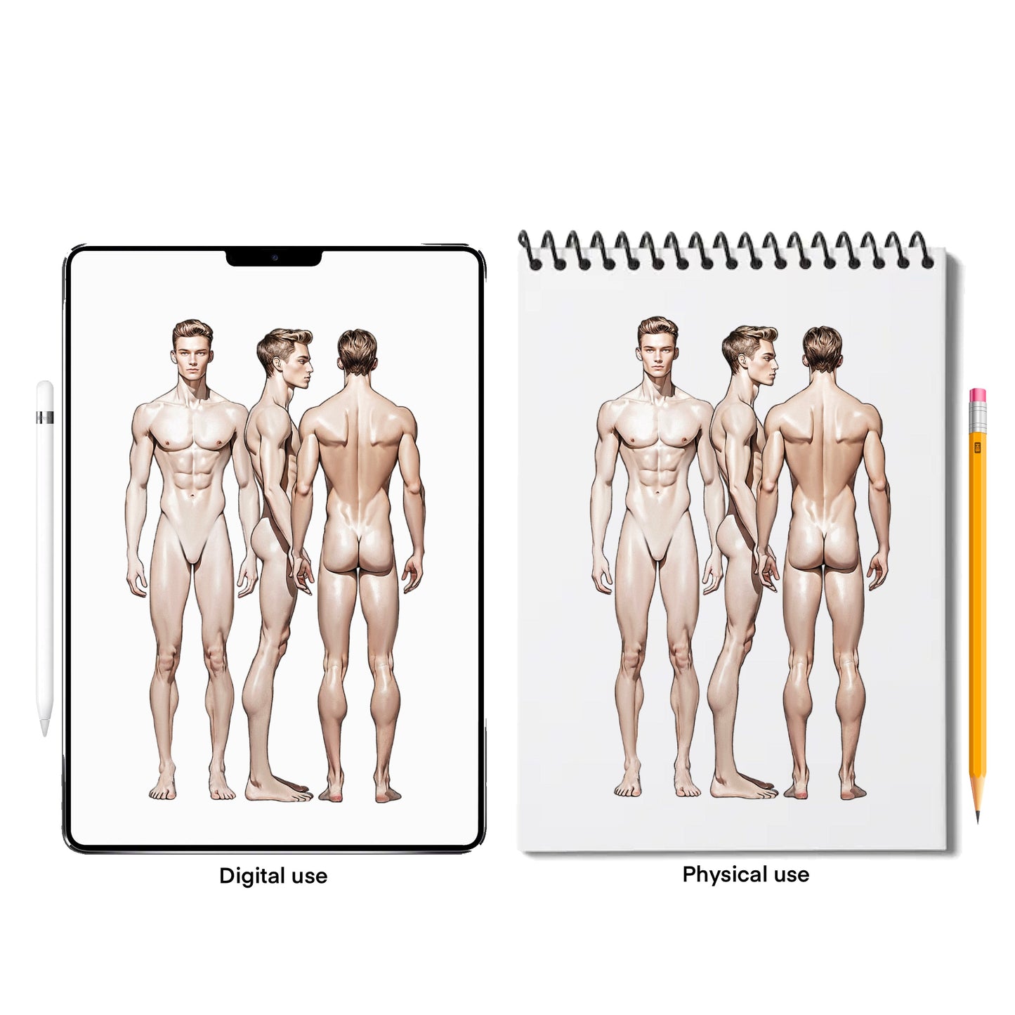 [3 Poses] Male Fashion Croquis - Caucasian/ Brown Hair