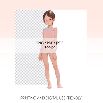 [Single] Girl/Female Kid Fashion Croquis - Caucasian/ Brown Hair