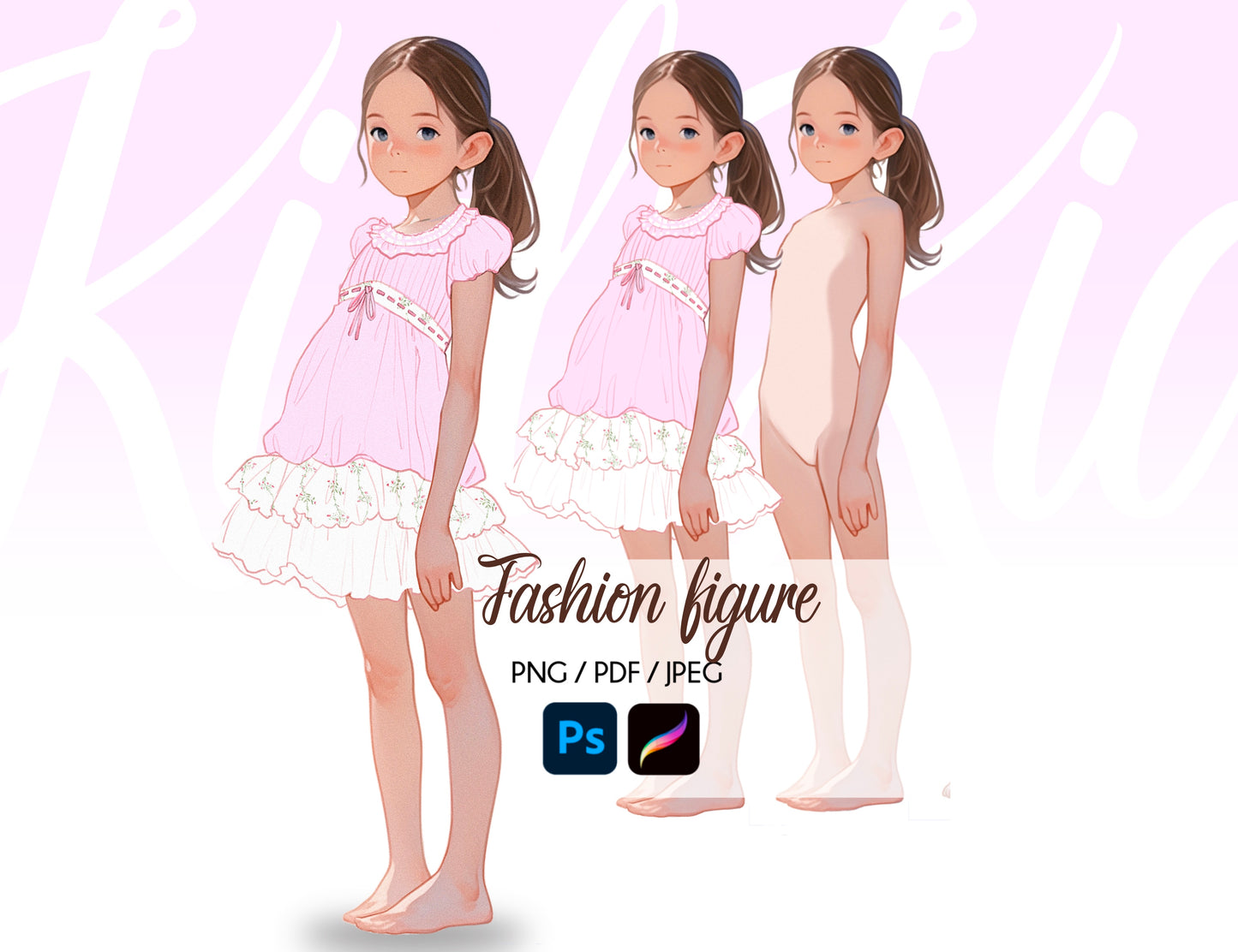 [Single] Girl/Female Kid Fashion Croquis - Caucasian/ Brown Hair