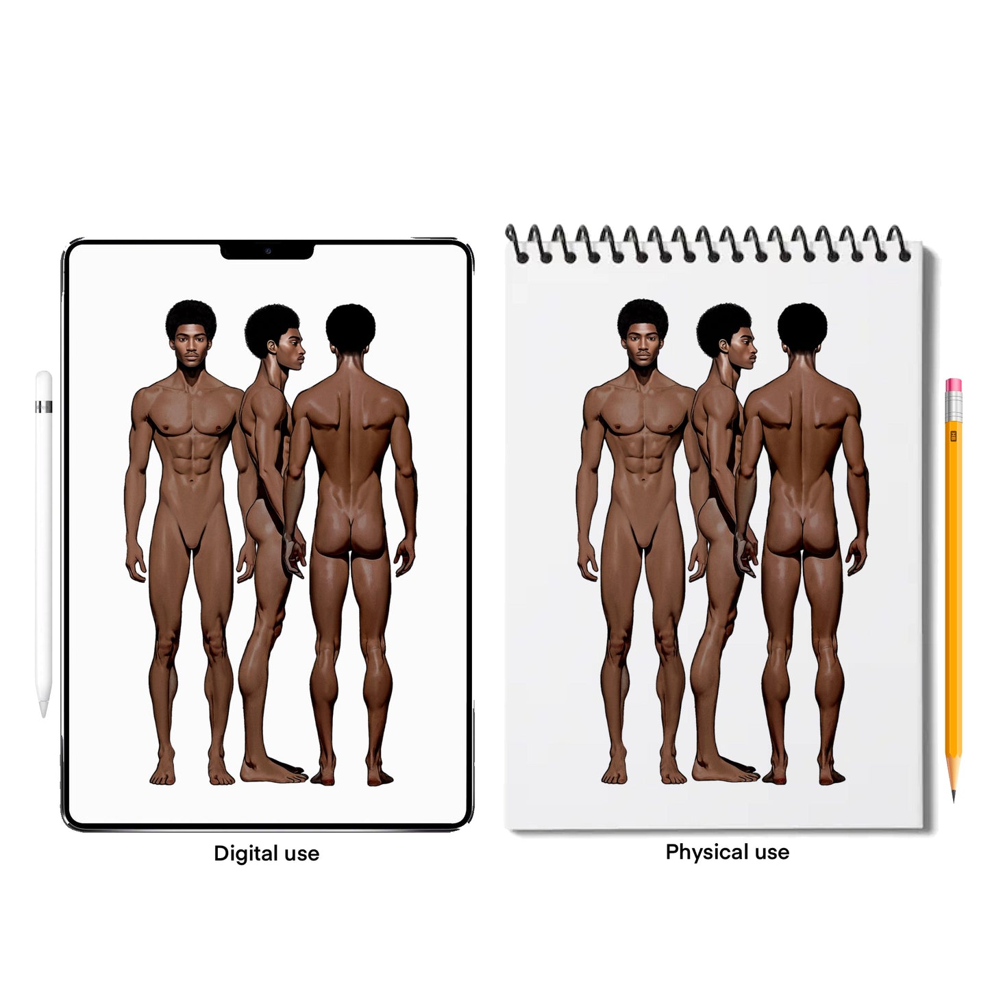 [3 Poses] Male Fashion Croquis - Black/ Black Hair