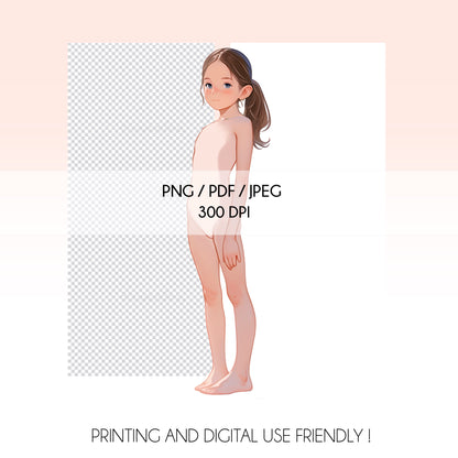 [Single] Girl/Female Kid Fashion Croquis - Caucasian/ Brown Hair