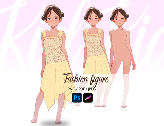 [Single] Girl/Female Kid Fashion Croquis - Caucasian/ Brown Hair