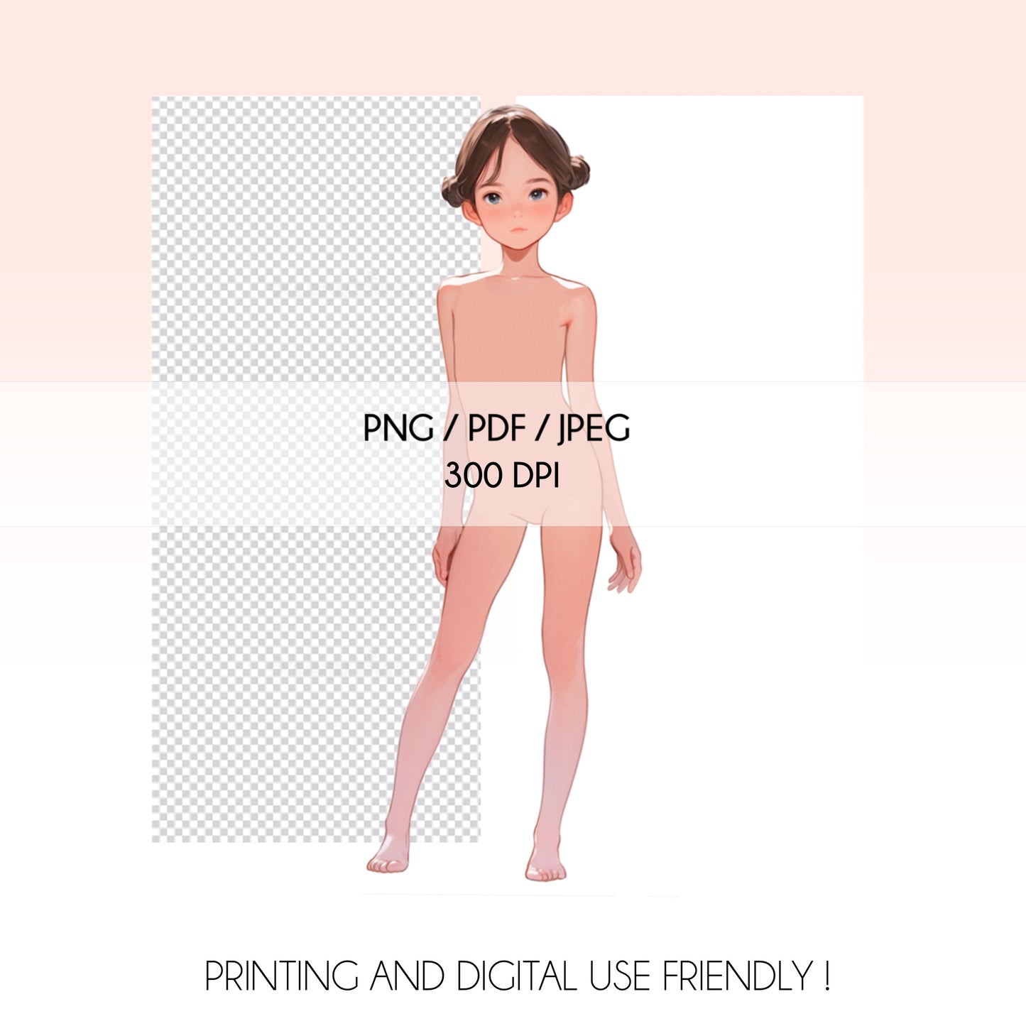 [Single] Girl/Female Kid Fashion Croquis - Caucasian/ Brown Hair
