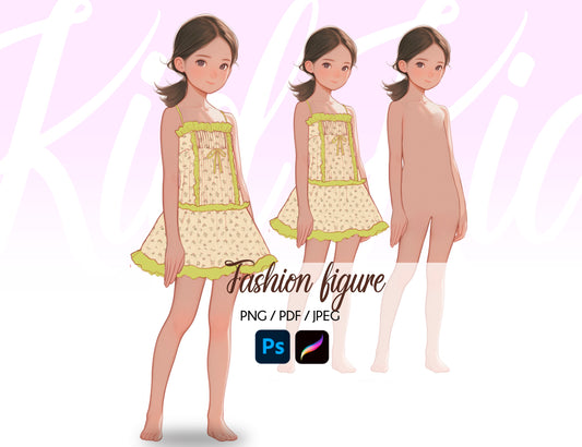 [Single] Girl/Female Kid Fashion Croquis - Caucasian/ Brown Hair