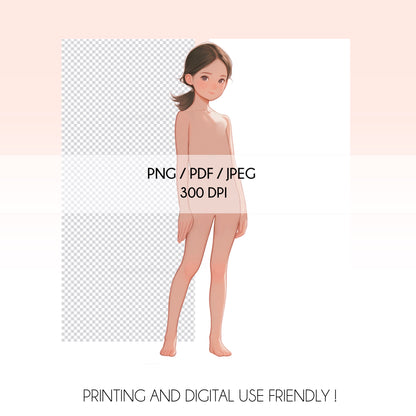 [Single] Girl/Female Kid Fashion Croquis - Caucasian/ Brown Hair