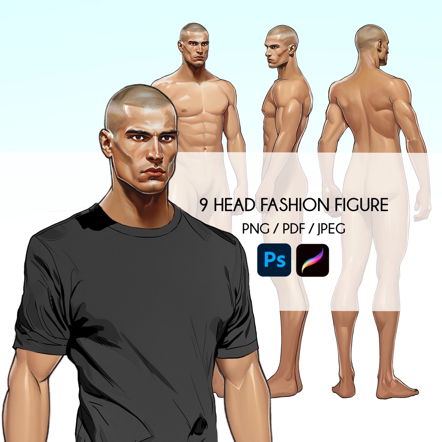 [3 Poses] Male Fashion Croquis - Caucasian/ Short Black Hair