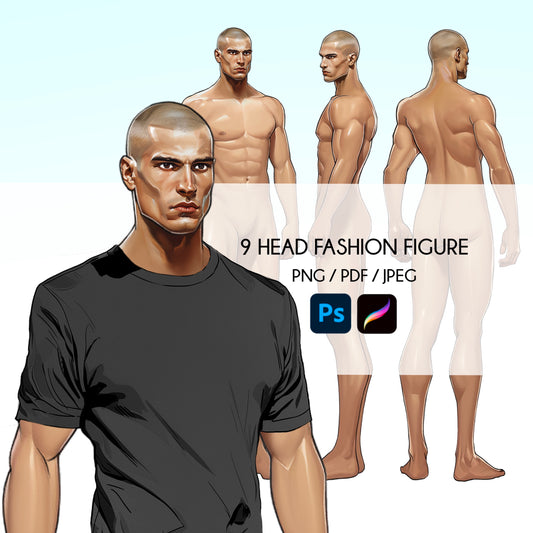 [3 Poses] Male Fashion Croquis - Caucasian/ Short Black Hair