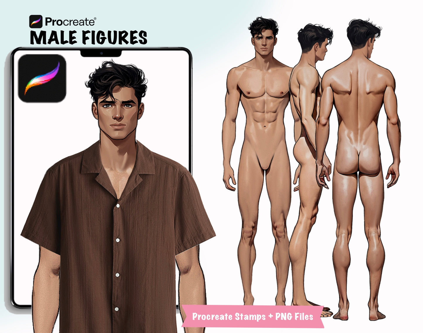 [3 Poses] Male Fashion Croquis - Caucasian/ Brown Hair