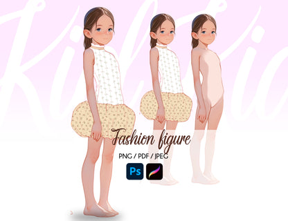 [Single] Girl/Female Kid Fashion Croquis - Caucasian/ Brown Hair