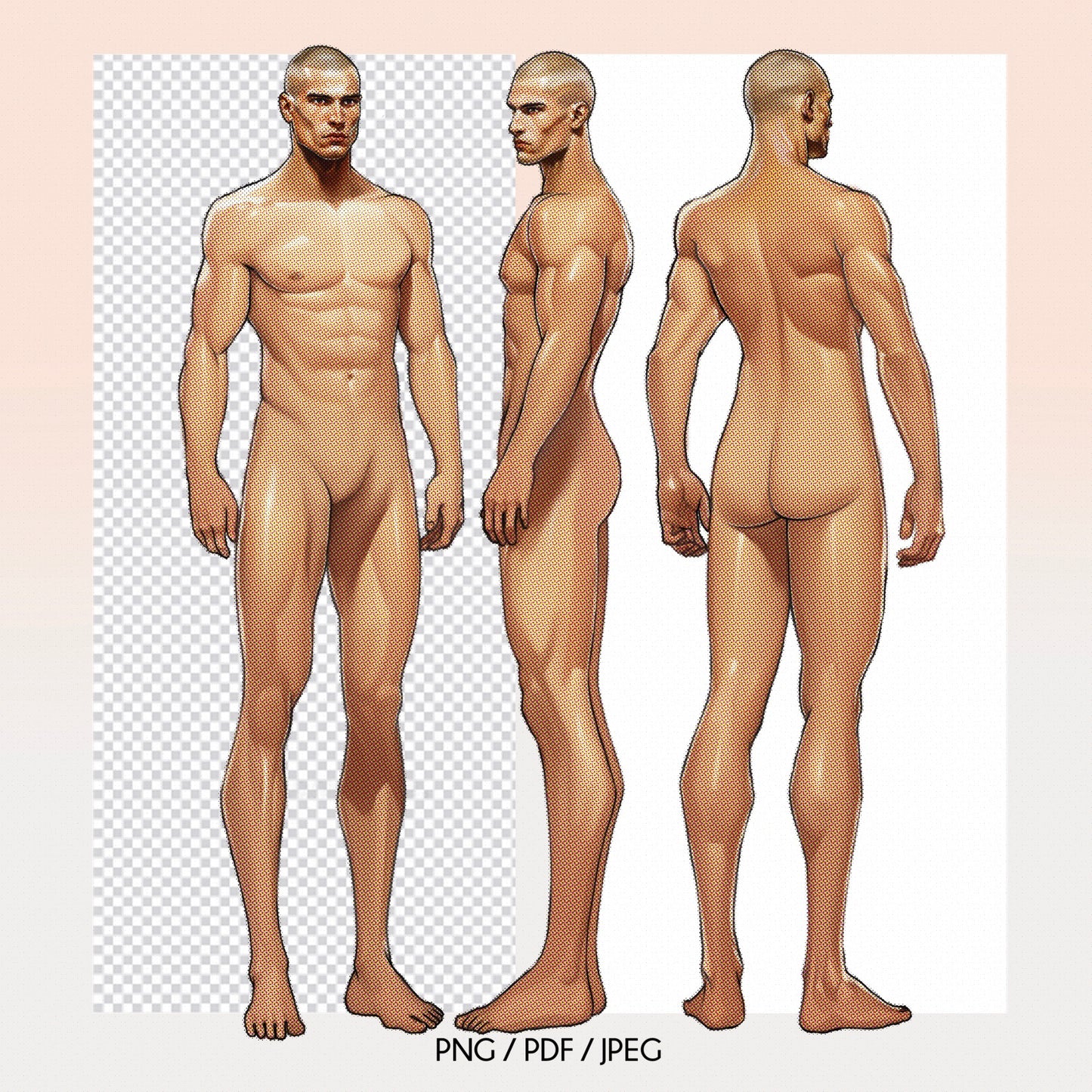 [3 Poses] Male Fashion Croquis - Caucasian/ Short Black Hair