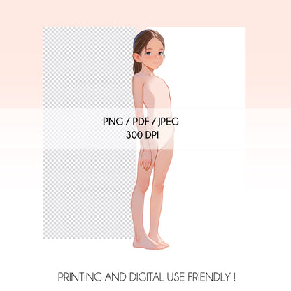 [Single] Girl/Female Kid Fashion Croquis - Caucasian/ Brown Hair