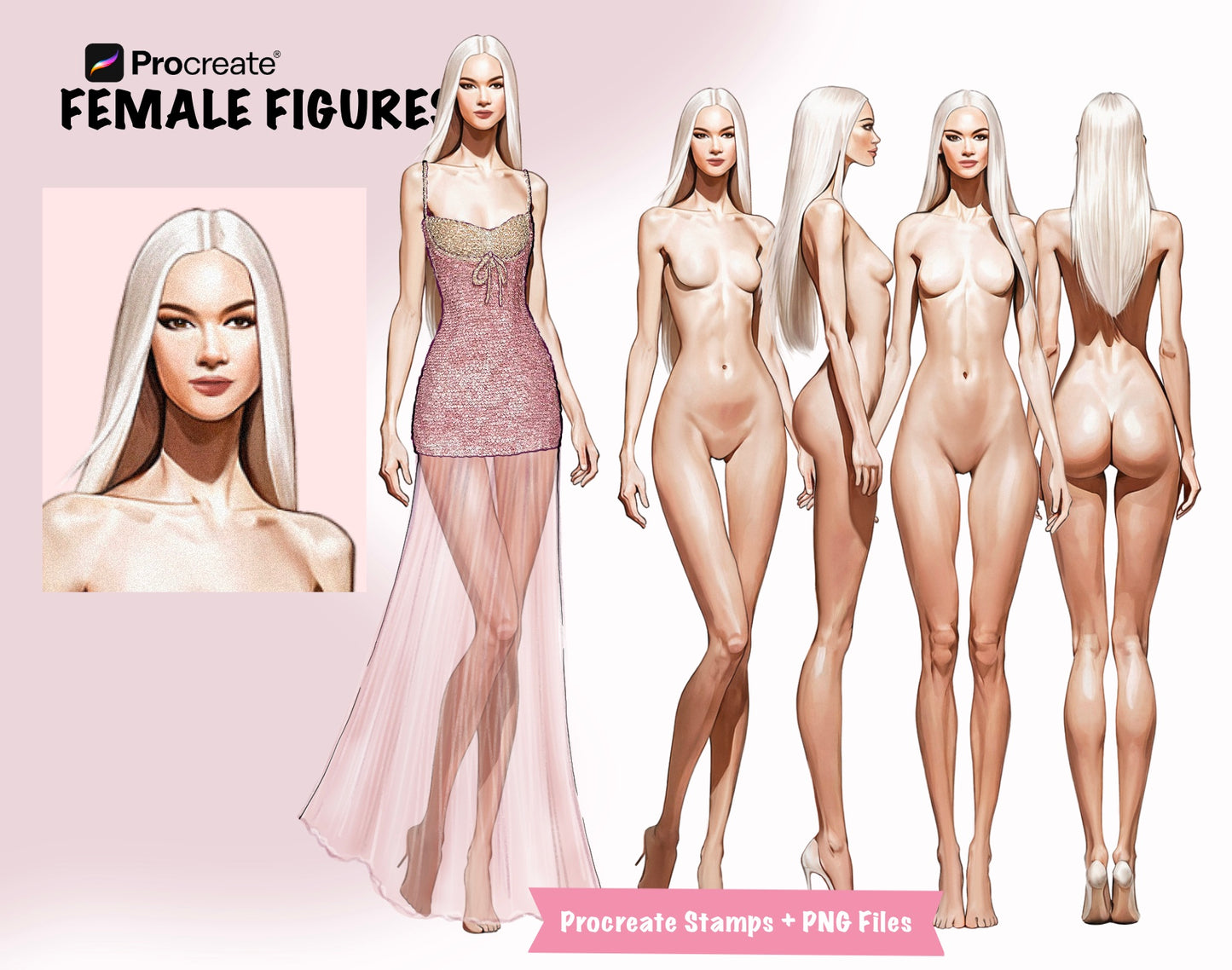 [4 Poses] Female Fashion Croquis - Caucasian/ Blonde Hair