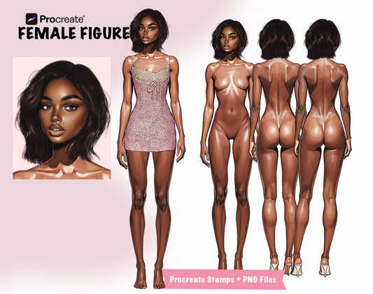 [Front and Back] Female Fashion Croquis - Black/ Short Black Hair