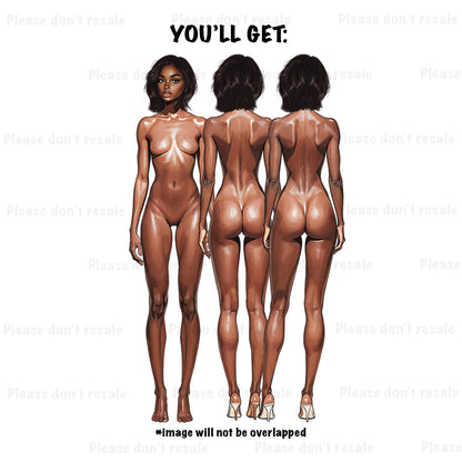 [Front and Back] Female Fashion Croquis - Black/ Short Black Hair