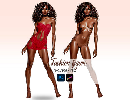 [Single] Female Fashion Croquis - Black/ Brown Hair