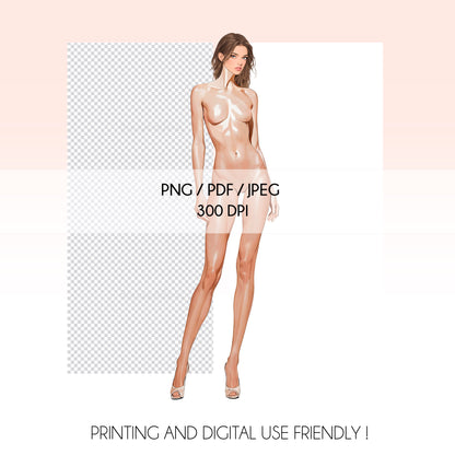 [Single] Female Fashion Croquis - Black/ Brown Hair