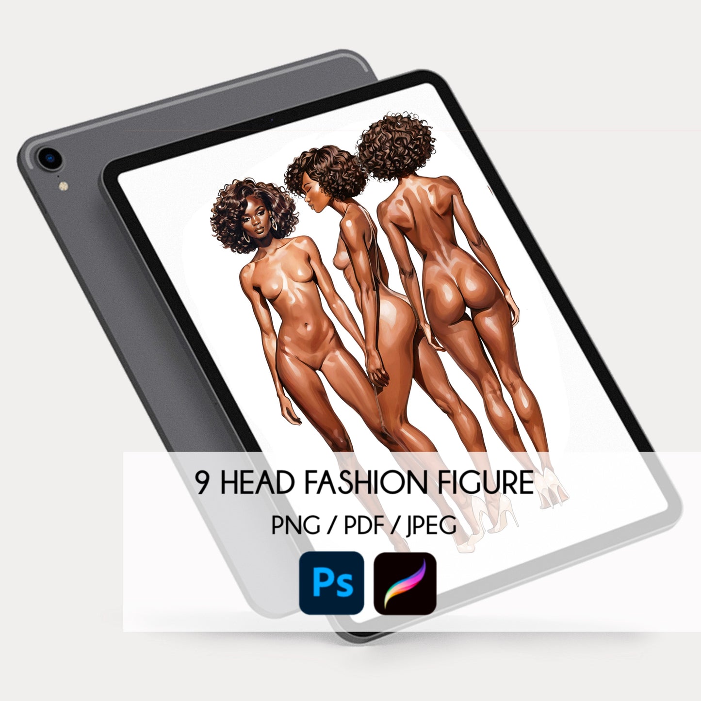 [3 Poses] Female Fashion Croquis - Black/ Afro Brown Hair
