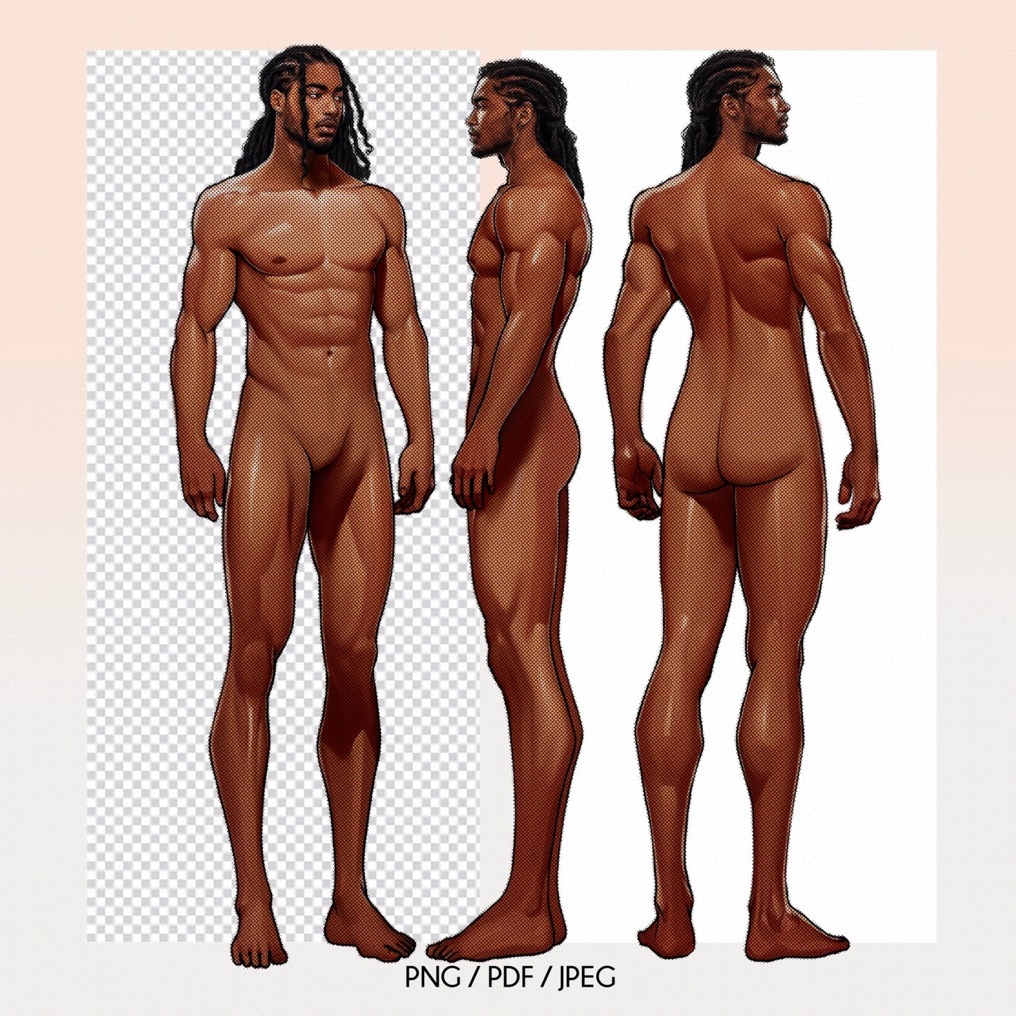 [3 Poses] Male Fashion Croquis - Black/ Black Hair