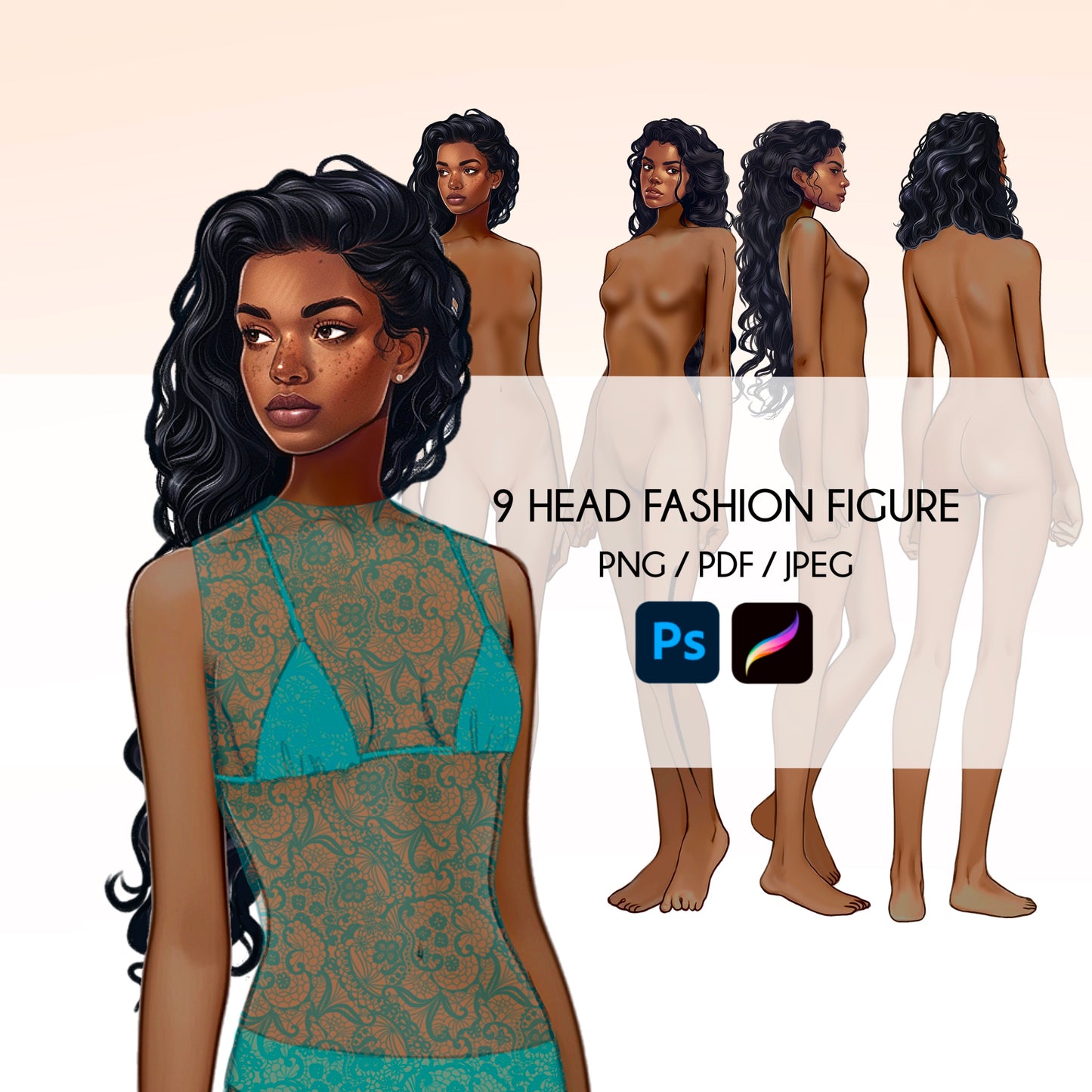 [4 Poses] Female Fashion Croquis - Black/ Black Hair