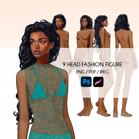 [4 Poses] Female Fashion Croquis - Black/ Black Hair