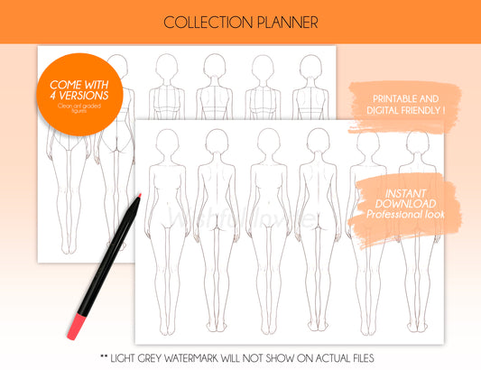 Fashion figure template showcasing diverse body types and poses