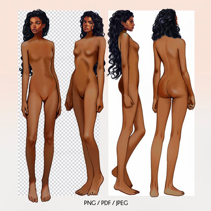 [4 Poses] Female Fashion Croquis - Black/ Black Hair