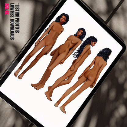 [4 Poses] Female Fashion Croquis - Black/ Black Hair