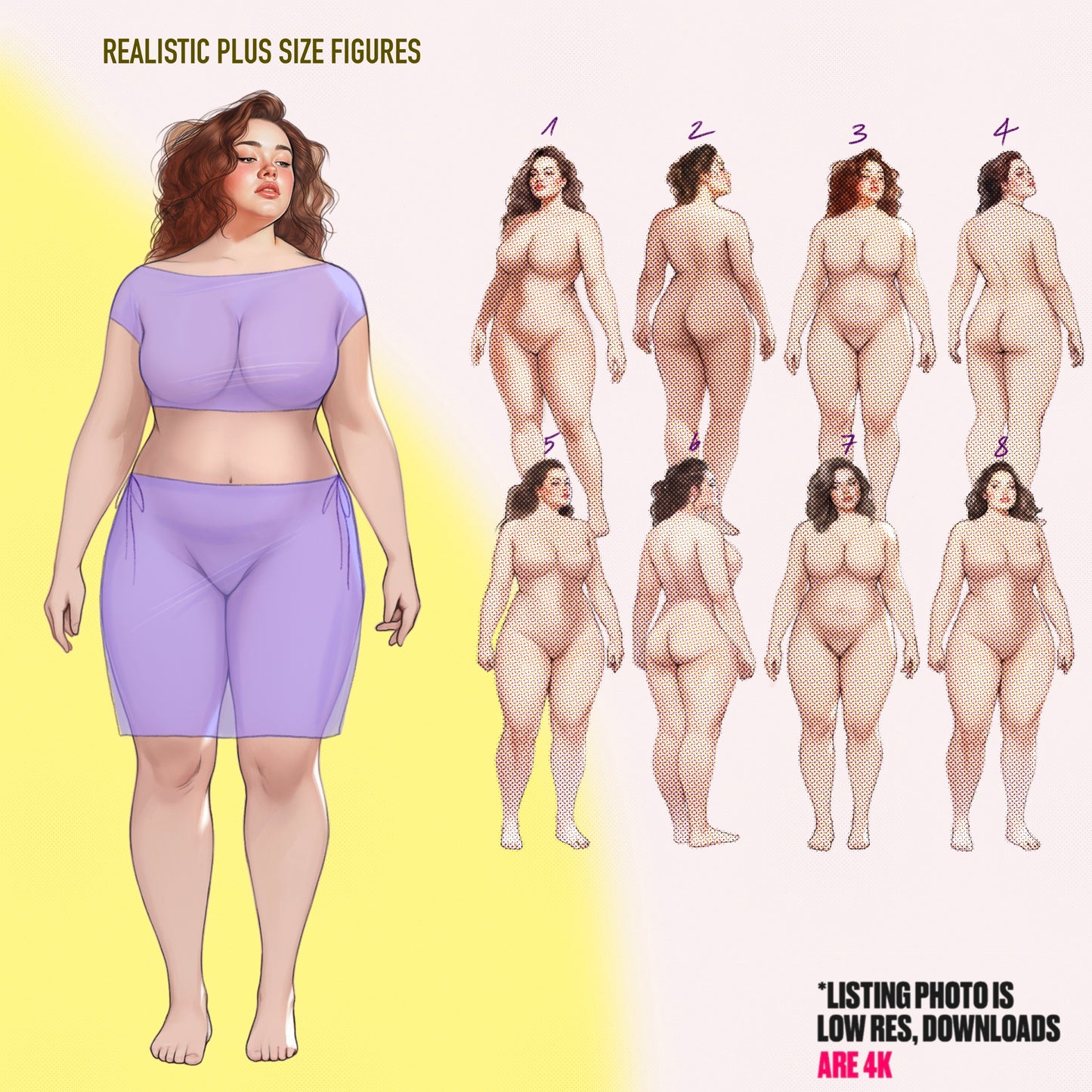 [10 Poses] Plus-size Female Fashion Croquis - Caucasian + Brushes