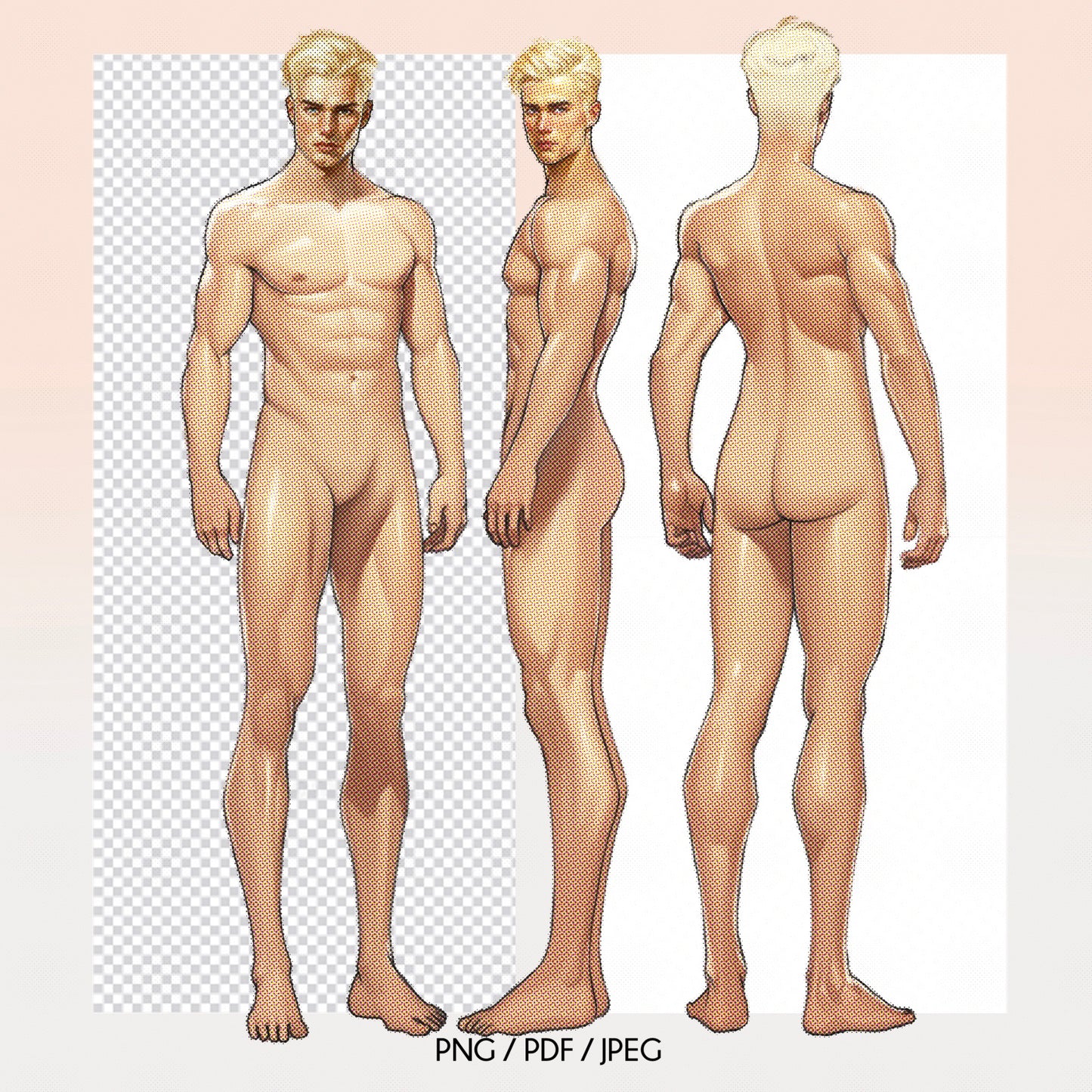[3 Poses] Male Fashion Croquis - Caucasian/ Blonde Hair