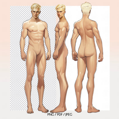 [3 Poses] Male Fashion Croquis - Caucasian/ Blonde Hair