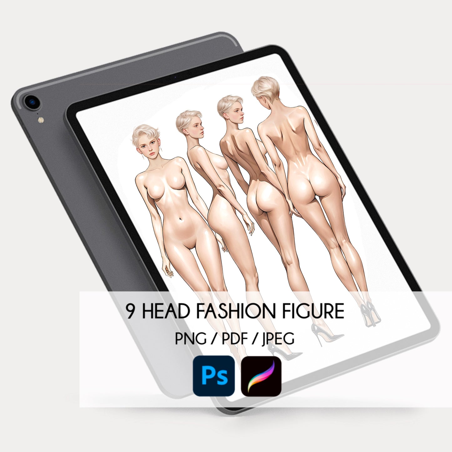 [4 Poses] Female Fashion Croquis - Caucasian/ Short Blonde Hair