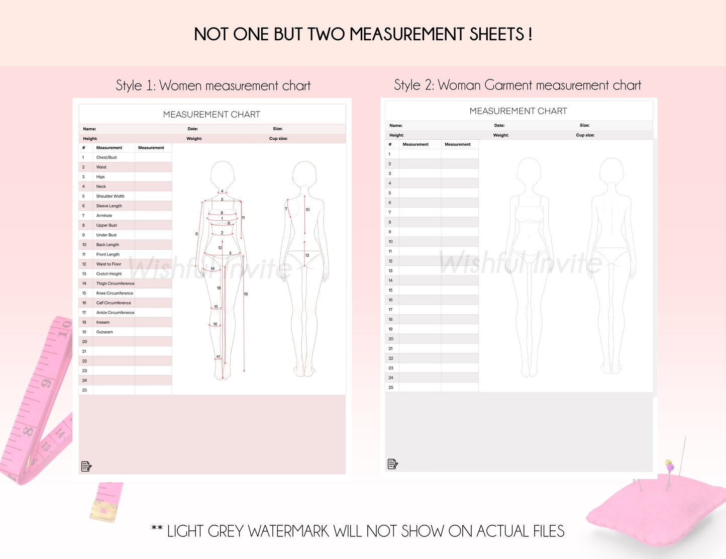 garment fashion chart measurement  for fashion designer