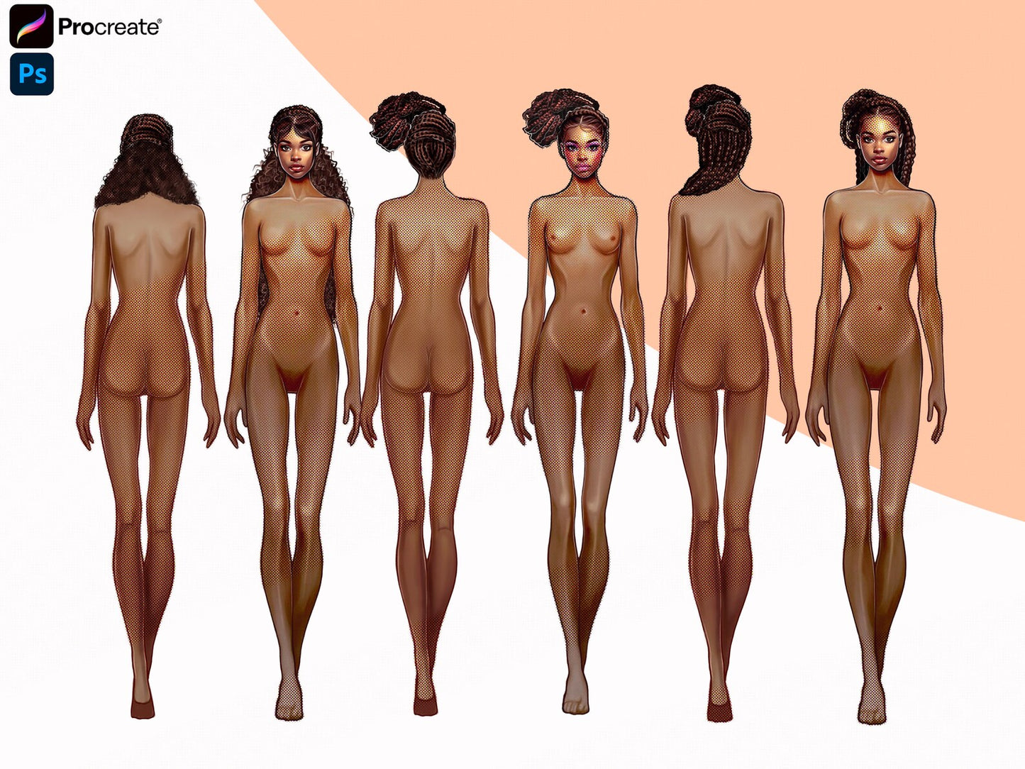 [COMBO][Front and Back] Female Fashion Croquis - Caucasian/Asian/Black