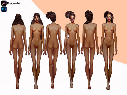 [COMBO][Front and Back] Female Fashion Croquis - Caucasian/Asian/Black