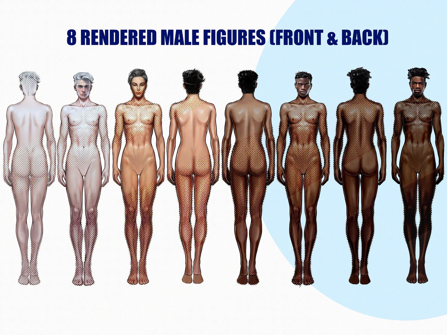 [COMBO][Front and Back] Male Fashion Croquis - Caucasian/Asian/Black