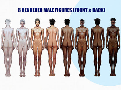 [COMBO][Front and Back] Male Fashion Croquis - Caucasian/Asian/Black