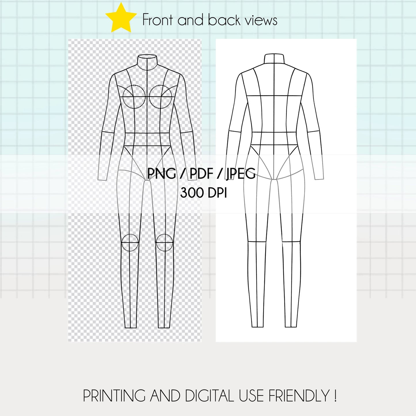 [COMBO][Front and Back] Female Fashion Croquis - Caucasian/Asian/Black + Procreate Stamps